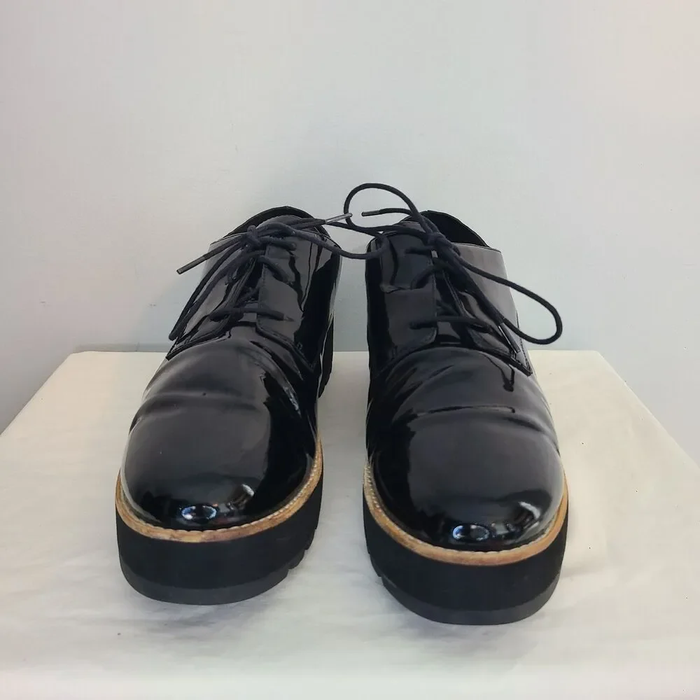 Eileen Fisher Eddy Black Patent Leather Platform Oxfords Sz 11 Corporate Goth